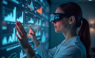 Closeup of a professional woman reviewing financial reports and graphs on a computer monitor analyzing data to make informed business decisions
