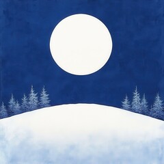 Sticker - Winter Night Landscape with Full Moon.