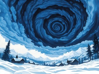 Sticker - Winter Wonderland with a Swirling Sky.