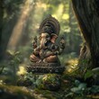 © THINNAKORN - Ganesha idol representing Indian mythology selective focus storytelling theme ethereal blend mode ancient forest backdrop