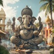 © THINNAKORN - Ganesha statue symbolizing Indian culture selective focus heritage theme surreal composite village festival backdrop