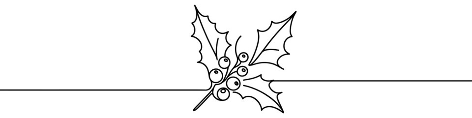 Wall Mural - continuous line drawing of holly berries and leaves creating a festive image for christmas projects.