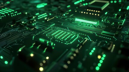 Aufkleber - Close-up of a circuit board with green glowing lights.