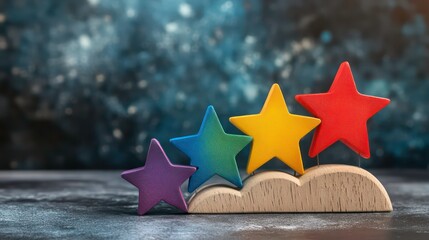 Poster - Five colorful stars in a row on a cloud.
