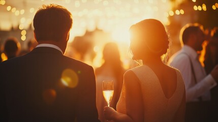 Wall Mural - A man and woman are standing next to each other at a party