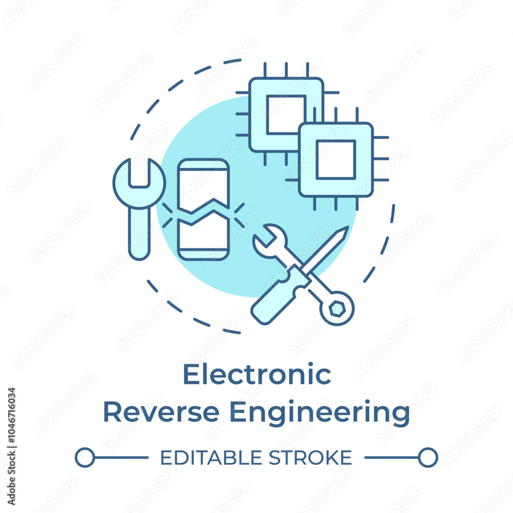 Electronic reverse engineering soft blue concept icon. Electronic ...