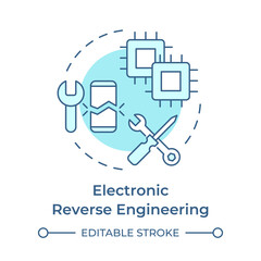 Sticker - Electronic reverse engineering soft blue concept icon. Electronic components and circuits. Technical repair. Round shape line illustration. Abstract idea. Graphic design. Easy to use in article