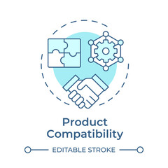 Poster - Product compatibility soft blue concept icon. Reverse engineering usage. System interoperability. Round shape line illustration. Abstract idea. Graphic design. Easy to use in article