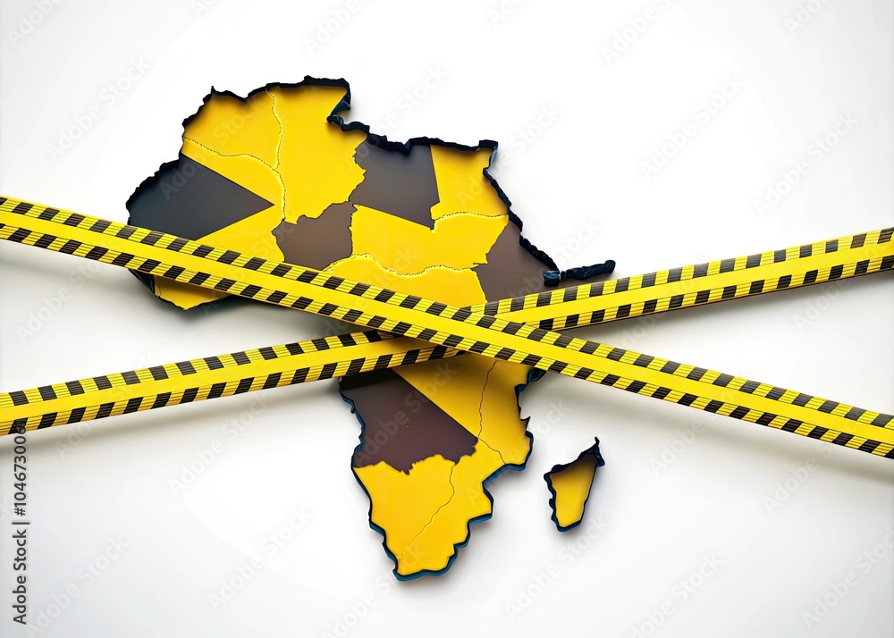 Liberia Quarantine Yellow Tape with African Map Illustration - Macro ...