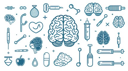 Brain Illustration with Medical Instruments