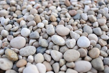 Pebbles on the Beach Smooth stones various colors and shapes clo