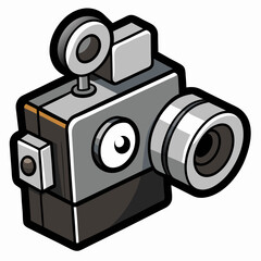 A simple 3D camera in black with a silver lens vector illustration