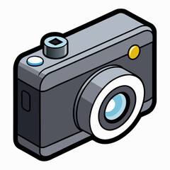 A simple 3D camera in black with a silver lens vector illustration