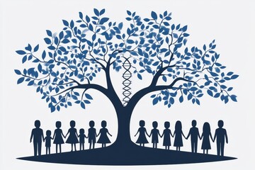 Silhouetted tree of life with human figures connecting nature community