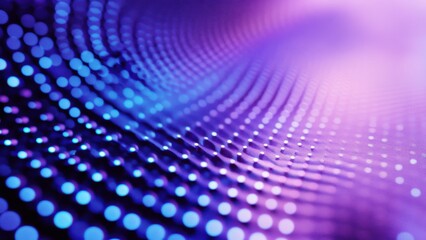 abstract gradient grid of purple and blue dots with 3d depth effect, dynamic digital background with futuristic light particles and soft bokeh