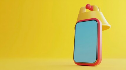 Aufkleber - A 3D rendering of a smartphone with a bell notification on a yellow background.