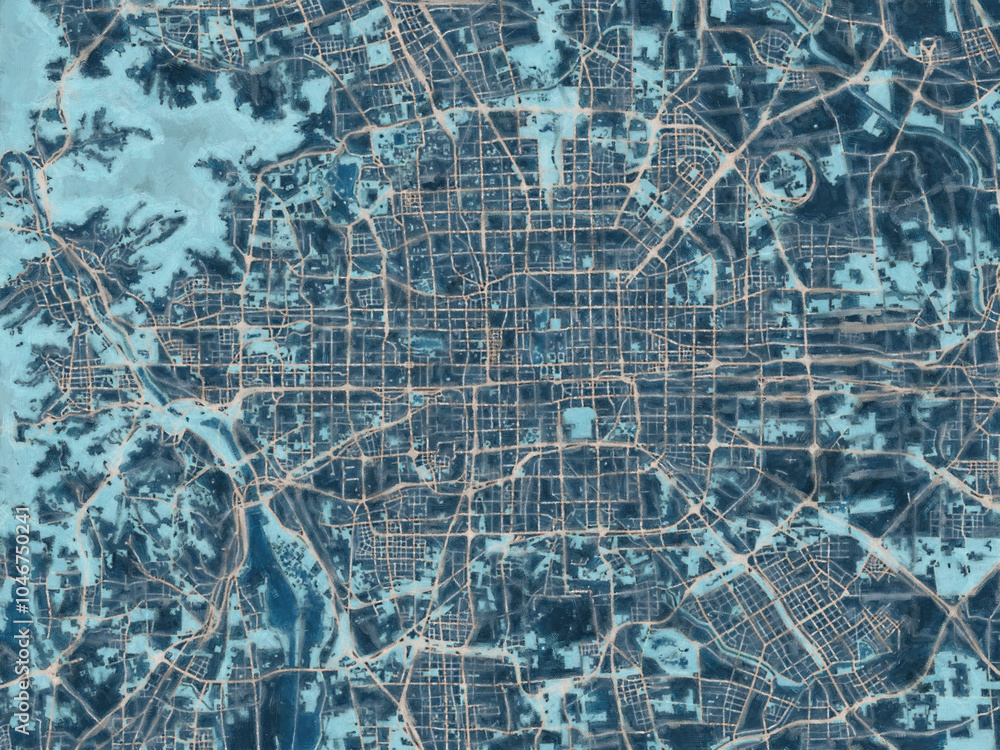 Painterly Style City Map of Beijing, People's Republic of China in a ...