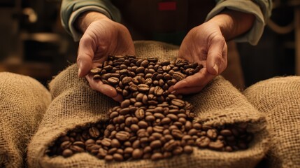 The Hands Holding Coffee Beans