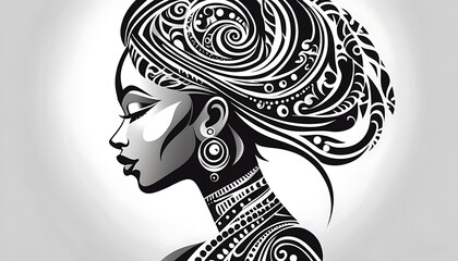 Artistic portrait showcasing the elegance of a tribal princess cultural logo