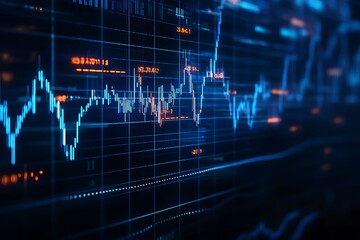 Perspective view of stock market growth, business investing and data concept with digital financial chart graphs