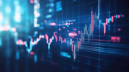 Aufkleber - A close-up of a computer screen displaying a stock market graph with red and blue lines and numbers.