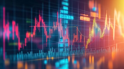 Aufkleber - Abstract stock market chart with lines and numbers showing financial data.