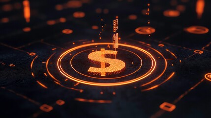 Aufkleber - A glowing dollar sign symbol on a futuristic interface, surrounded by a circle of light.