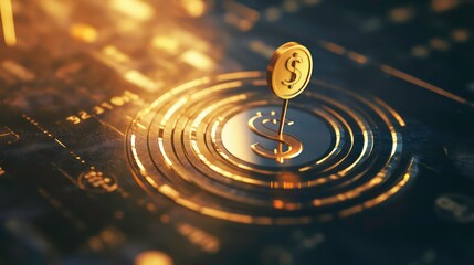 Aufkleber - A golden dollar sign on a futuristic, digital background.