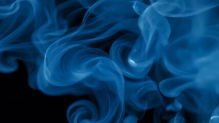 Wall Mural - captivating slowmotion video beautiful blue light smoke fog effects black background featuring dust particles that create immersive motion graphics 4K quality abstract mist three