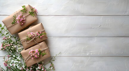 Wall Mural - Love and Affection: A Top-Down View of a Craft Present with Natural Touches