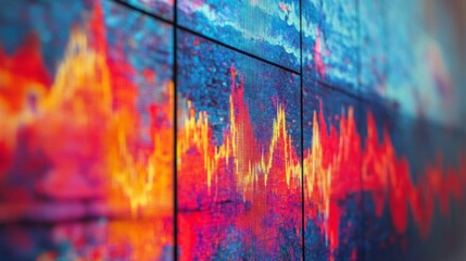 Poster - A vibrant visualization of sound waves illustrated through colorful graphs, depicting fluctuations in data and frequency.
