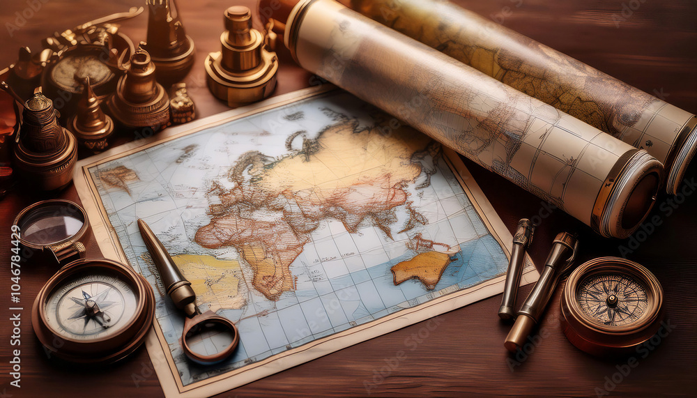 Cartography and map making, featuring elements like maps, compasses ...