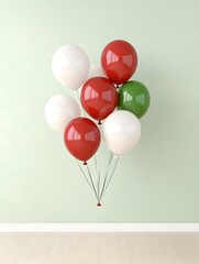 Fototapete - Bright red and white balloons floating gently on a clean white background simple and festive new year concept  3D rendering of a modern minimalist and uplifting holiday decor design