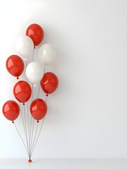 Fototapete - Vibrant 3D render of bright red and white balloons arranged in a playful and modern design on a clean white backdrop perfect for new year or party concept