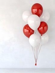 Fototapete - Cluster of Shiny Red and White Balloons Floating in 3D on Plain White Background Creating a Modern and Minimalistic New Year Vibe for Holiday and Party