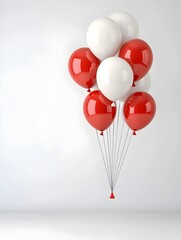 Aufkleber - Cluster of Shiny Red and White Balloons Floating on Plain White Background with a Modern and Minimalistic New Year Vibe