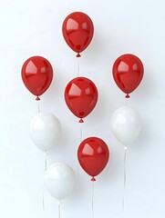 Fototapete - Crisp bright 3D rendering of a cluster of red and white balloons floating against a clean white backdrop creating a joyful and festive atmosphere perfect for new year party decor or