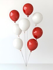 Fototapete - Captivating 3D floating red and white balloons spread across a clean minimalist white background creating a festive and whimsical new year aesthetic with an elegant airy and serene atmosphere