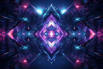 Symmetrical tech fractal background with sharp geometric designs and glowing lights