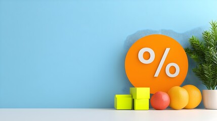 Leinwandbilder - Large Percentage Sign in Focus on a Bright Solid Background Minimalistic Shopping Concept for Sales and Promotions in Digital and Commercial Advertising