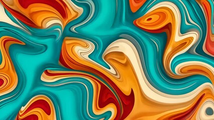 Wall Mural - This is a digital artwork of abstract swirled and wavy patterns in blue, orange, red, and white