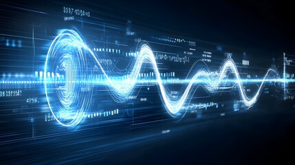 Aufkleber - Mesmerizing digital waves of glowing blue technology and connectivity representing the flow and of advanced systems and information  This abstract