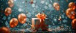© afif - A gift box with a bow on top is surrounded by confetti and balloons.