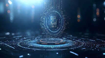 Fototapete - Mesmerizing digital waves and glowing particles transitioning across a dark background symbolizing the seamless and interconnectedness of modern technology and the digital realm