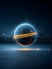 Aufkleber - Cosmic sphere bursting with vibrant swirling energy intricate light trails creating mesmerizing motion glowing against a distant starry backdrop  This digital art showcases a surreal