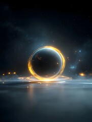 Aufkleber - Glowing cosmic sphere with energy waves pulsing around its surface set against a swirling nebula and stars exuding vibrant celestial energy and a sense of transcendent otherworldly beauty