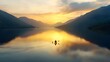 © Srinard - Peaceful sunset kayaking on a serene lake with calm waters and soft golden reflections creating an idyllic adventure vibe