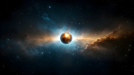 Leinwandbilder - Mesmerizing close up view of a radiant cosmic sphere with dynamic energy patterns swirling around it set within a colorful nebula that glows with intense light and deep space mystery