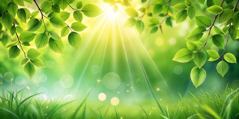 Sticker - green grass with sun and light background