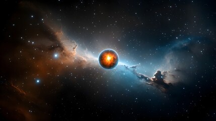 Aufkleber - Captivating close up view of a luminous cosmic orb with intense swirling energy patterns surrounding it glowing vibrantly within a colorful nebula creating a striking and mesmerizing space scene